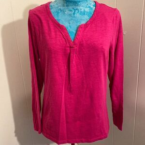 St Johns Bay Long Sleeve 100% Cotton V Neck Womens Top Size Large